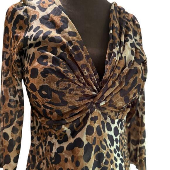 Y2K Cheetah Mesh Nylon Babydoll Going Out Top L The Nanny Feminine Maximalist - Picture 2 of 7